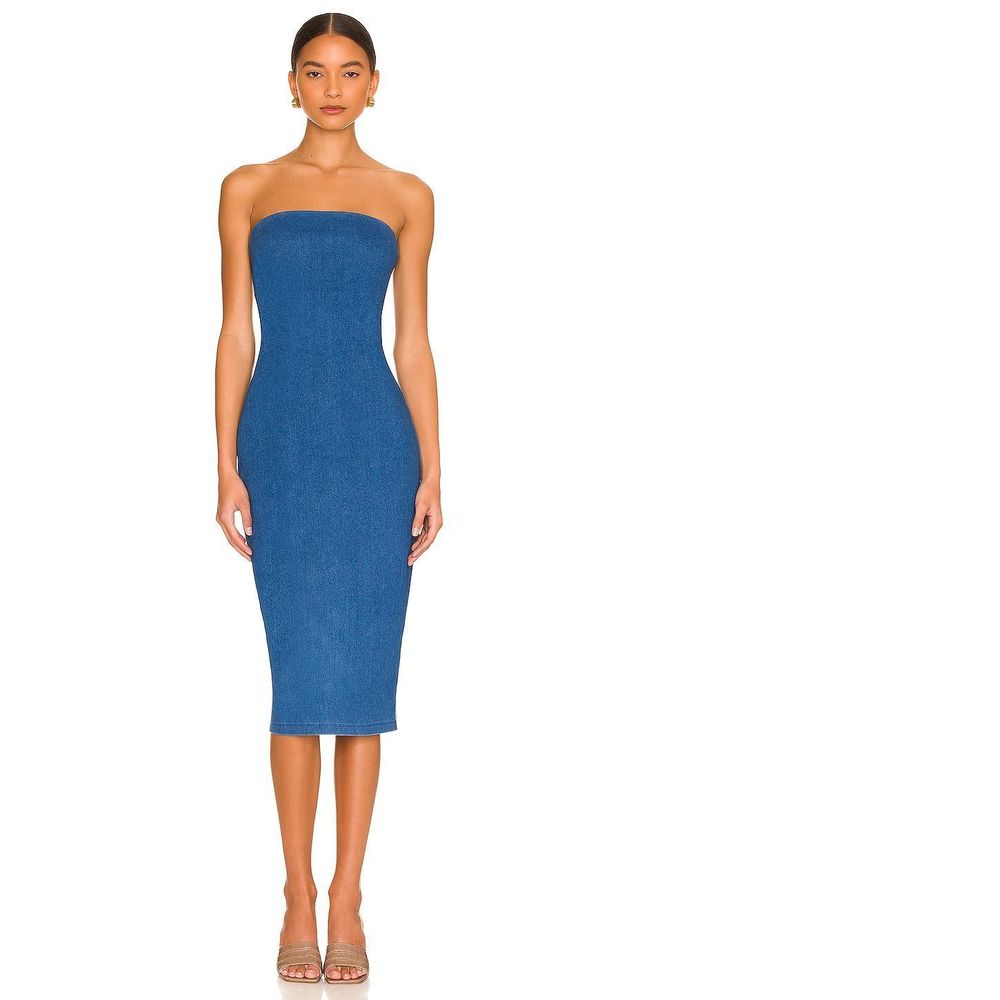 NEW Size S Susana Monaco Strapless Midi Dress in Light Denim REVOLVE MSRP $158 - Picture 1 of 9